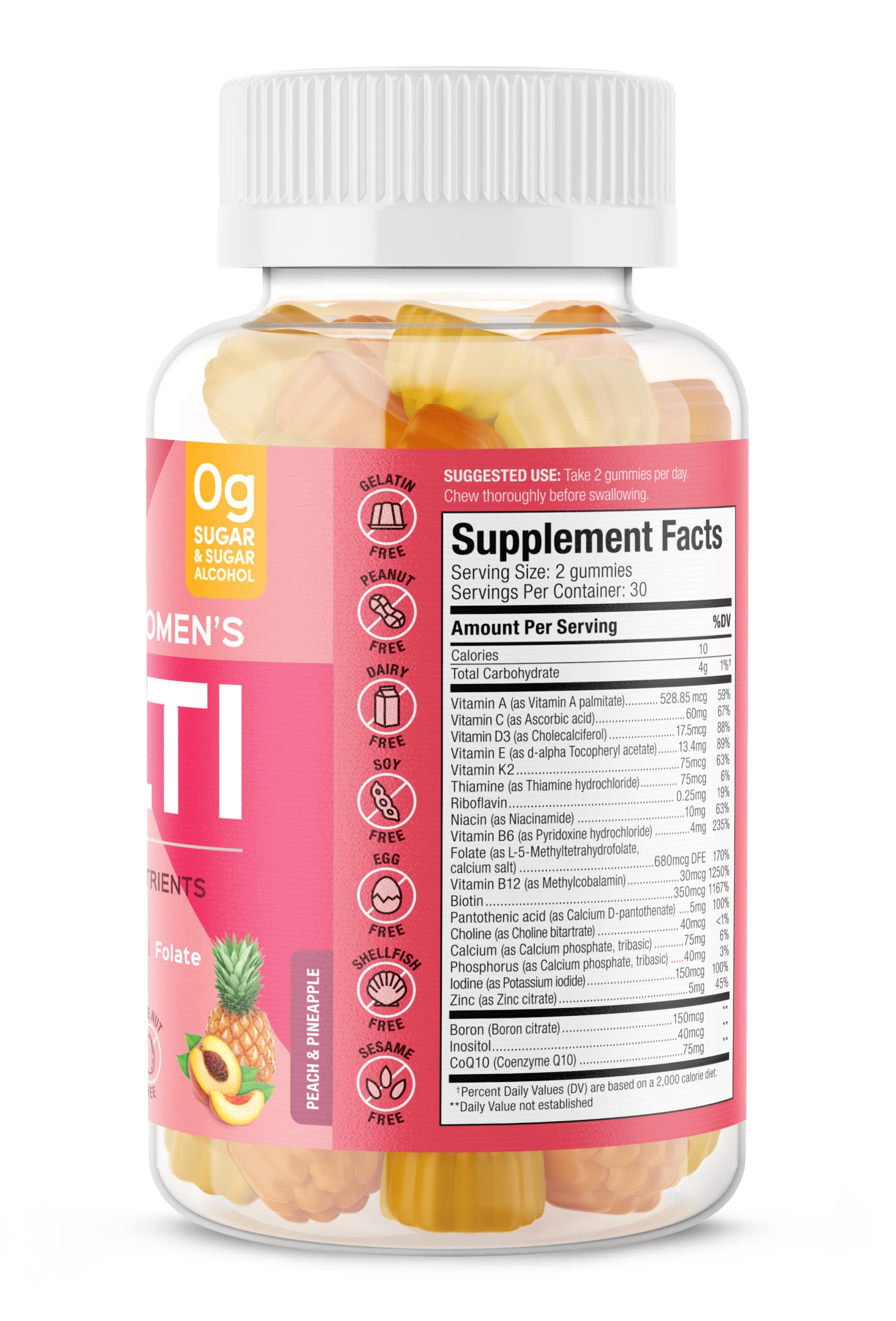 Close-up of pineapple-peach flavored gummy vitamins