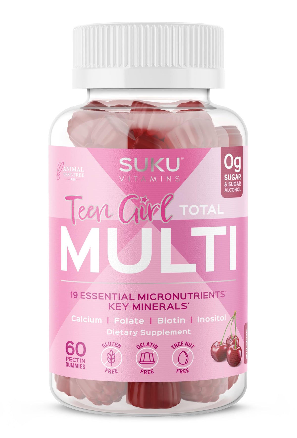 Front view of SUKU Teen Girl Multivitamin Gummies bottle