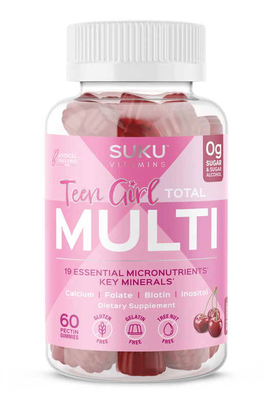 Front view of SUKU Teen Girl Multivitamin Gummies bottle