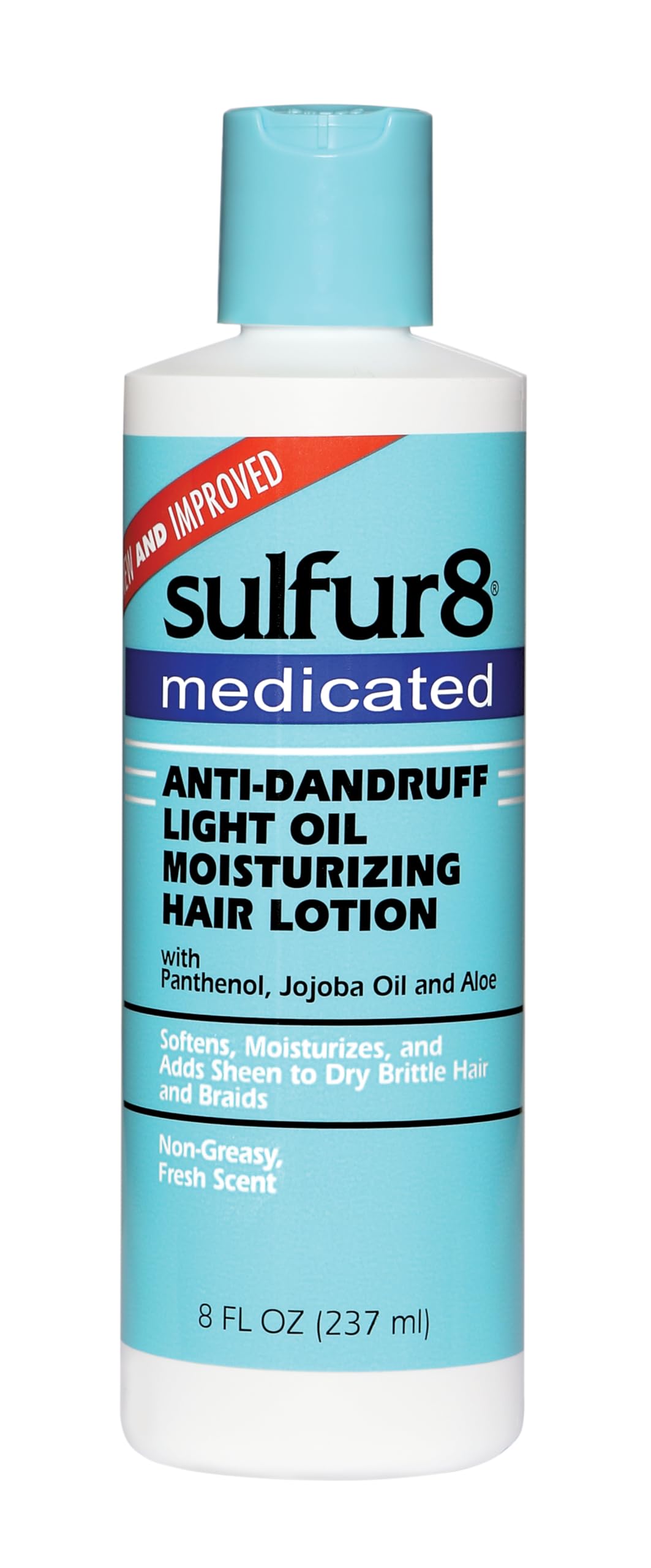 Sulfur 8 medicated oil bottle providing dry scalp relief and gentle conditioning.