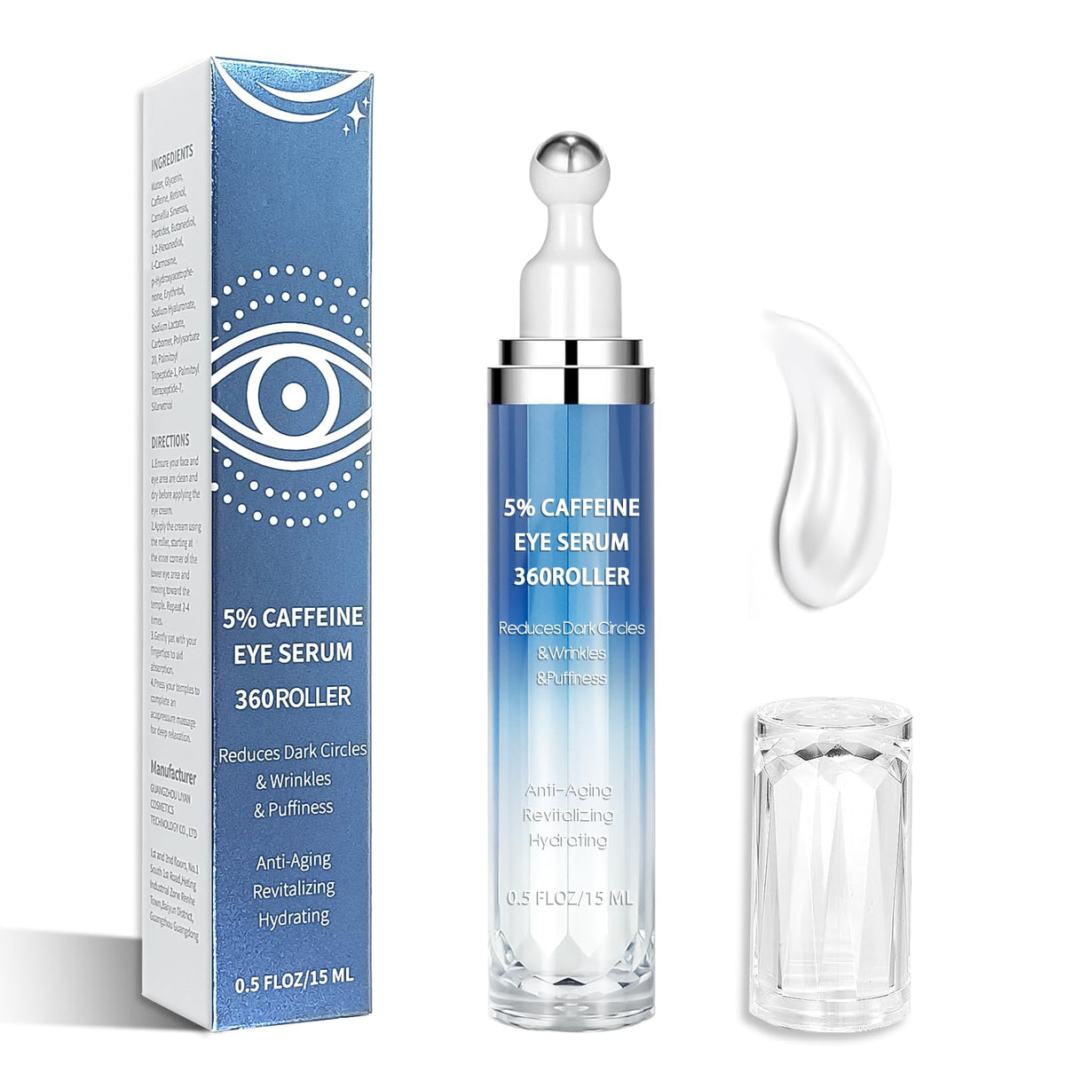Sumetact caffeine-retinol eye cream with 360° roller aids under-eye hydration and refreshed appearance.