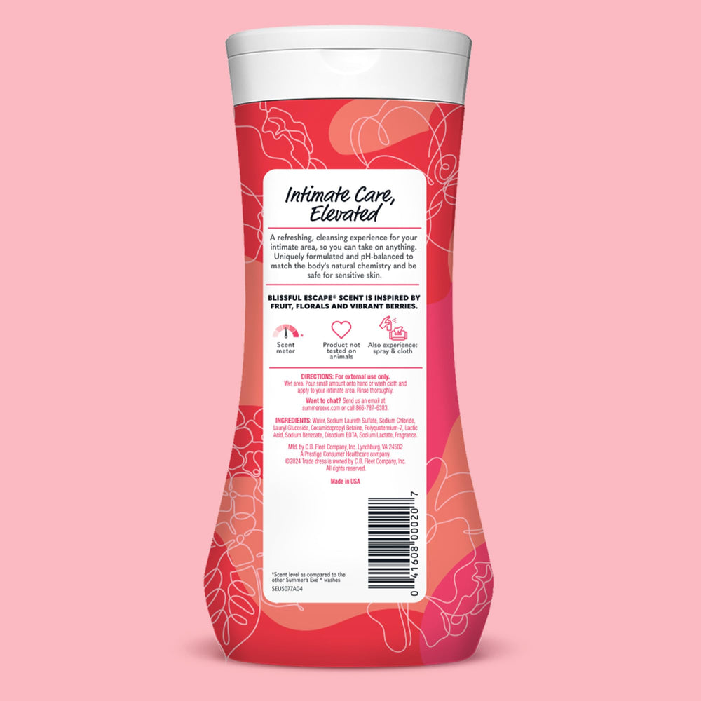 Summer's Eve Blissful Escape ingredients-label highlights 15 fl oz trio.