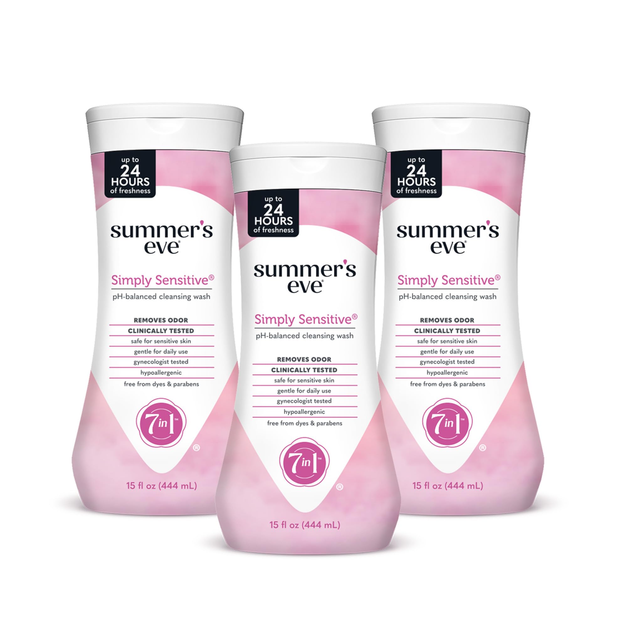 Summer's Eve Simply Sensitive bottle-front for gentle daily cleansing on sensitive skin