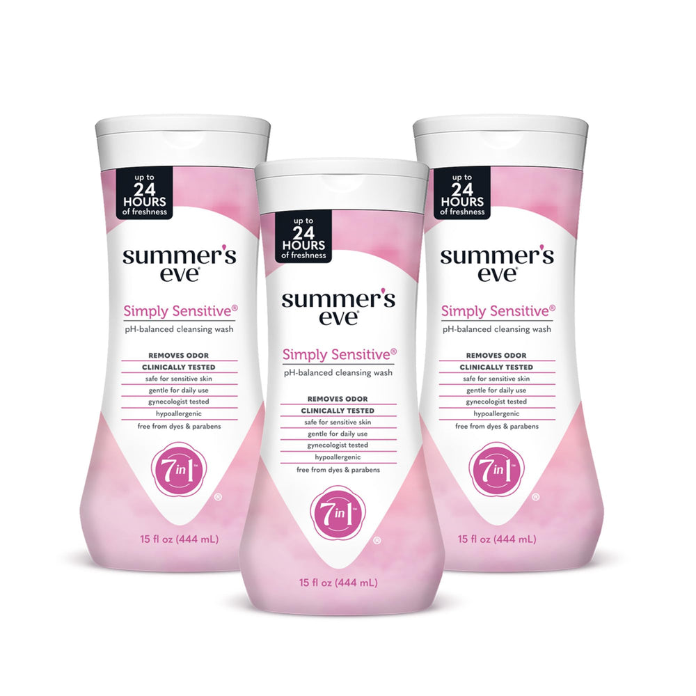 Summer's Eve Simply Sensitive bottle-front for gentle daily cleansing on sensitive skin