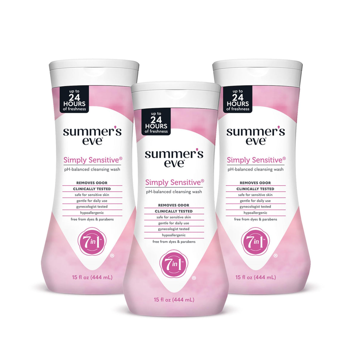 Summer's Eve Simply Sensitive bottle-front for gentle daily cleansing on sensitive skin