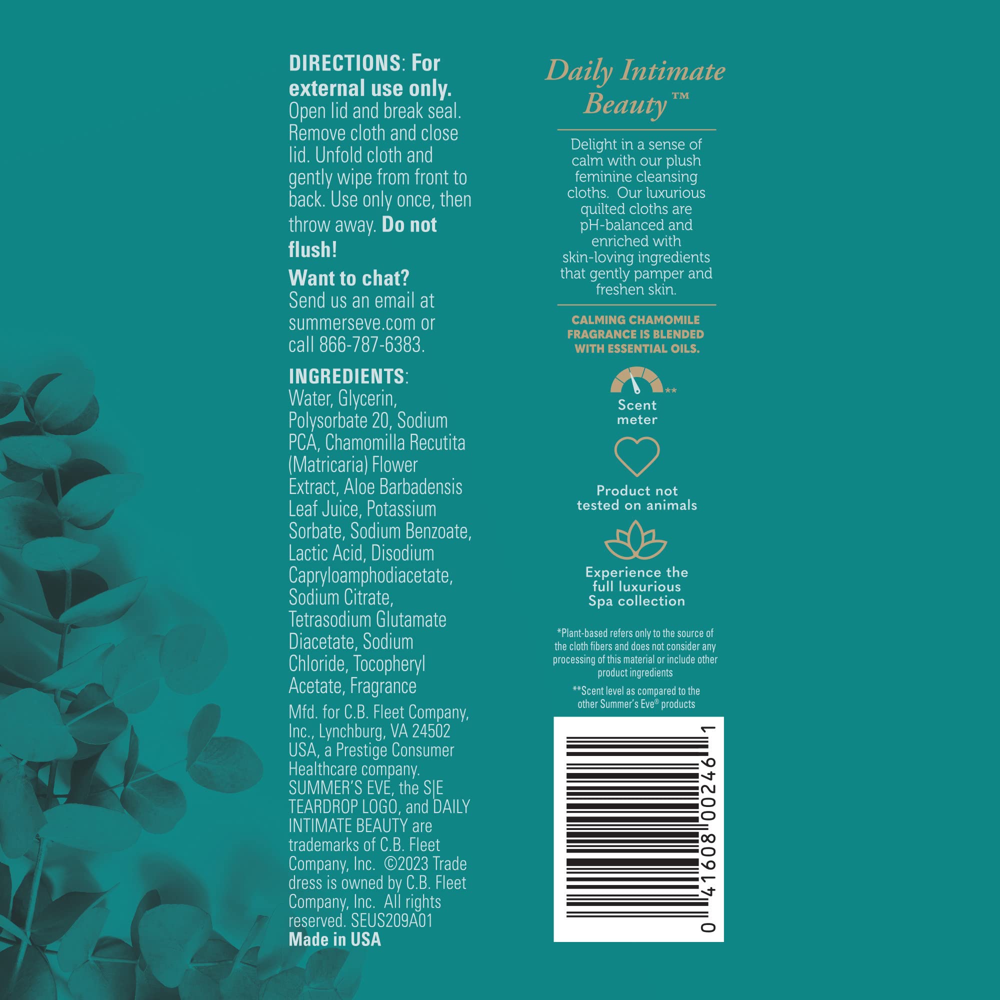 Summer's Eve Spa Calming Chamomile wipes travel-friendly, perfect between-showers refresh