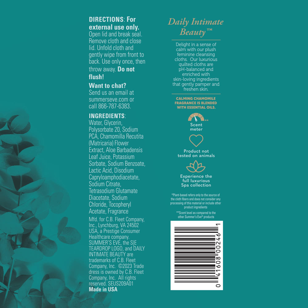 Summer's Eve Spa Calming Chamomile wipes travel-friendly, perfect between-showers refresh