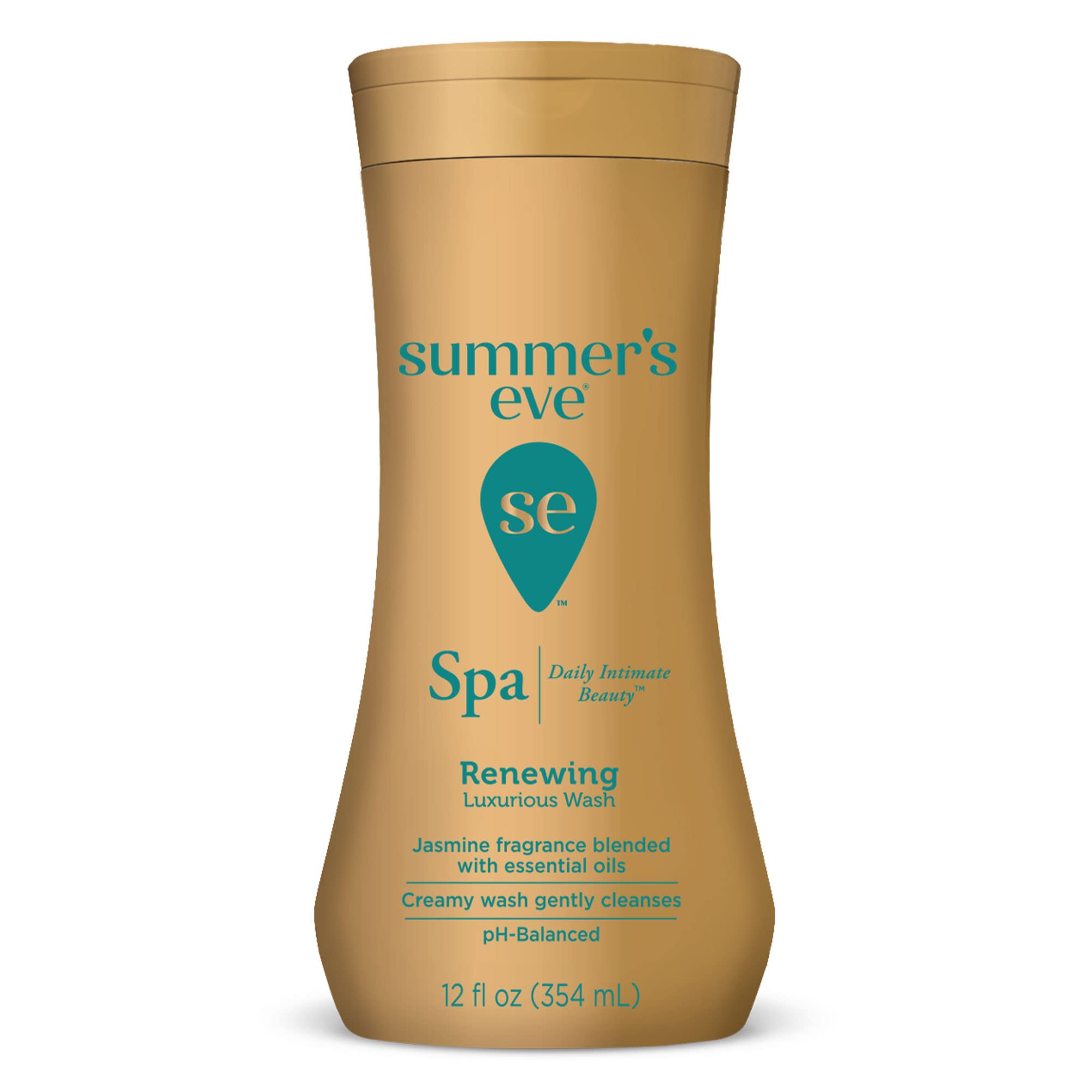 Summer's Eve Spa Renewing Jasmine Wash bottle offers a gentle daily cleanse for soft, refreshed skin.