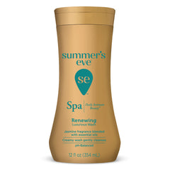 Summer's Eve Spa Renewing Jasmine Wash bottle offers a gentle daily cleanse for soft, refreshed skin.