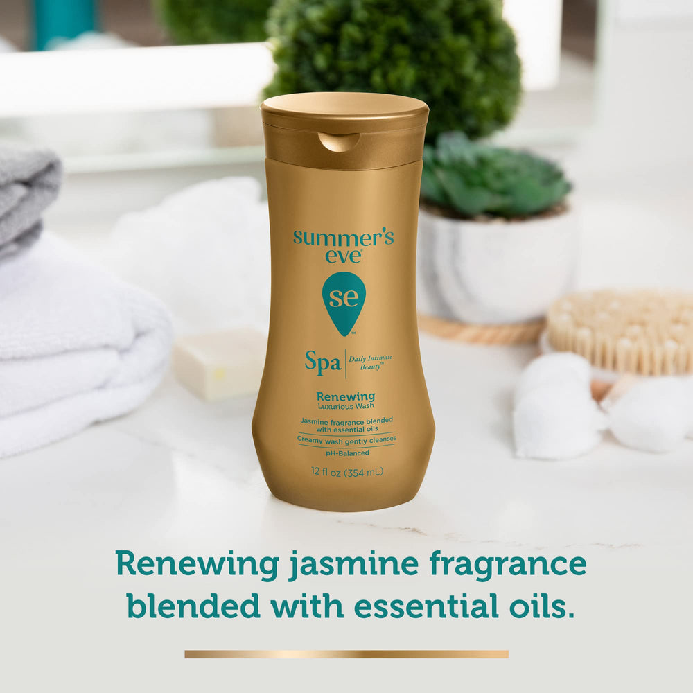 Spa Renewing Jasmine Wash foam highlights rich lather for delicate areas.