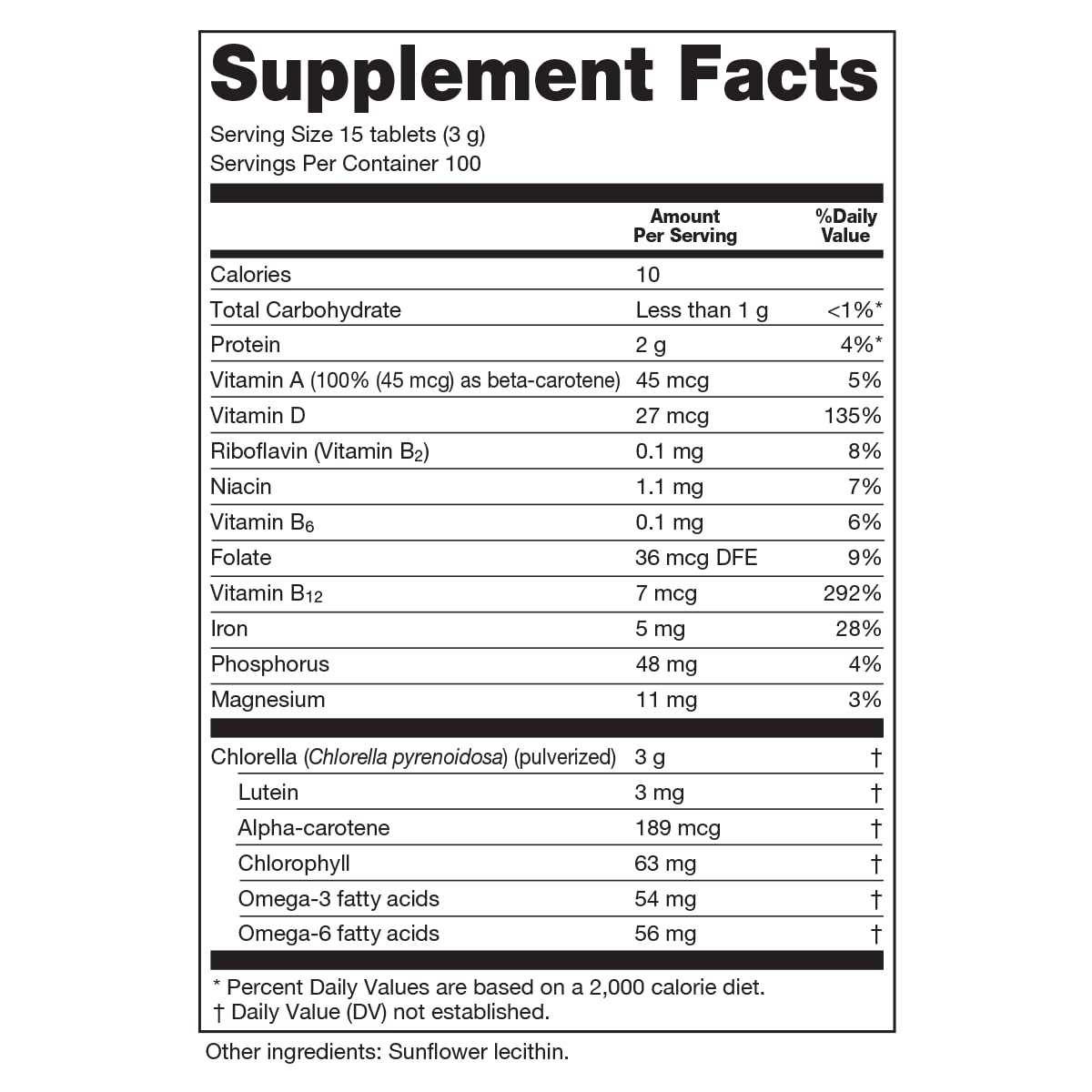 Daily serving of Sun Chlorella tablets with water