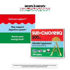 Close-up of Sun Chlorella 200 mg tablets