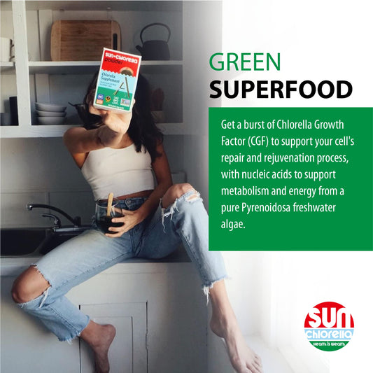 Nutrition facts label for Sun Chlorella 500mg tablets