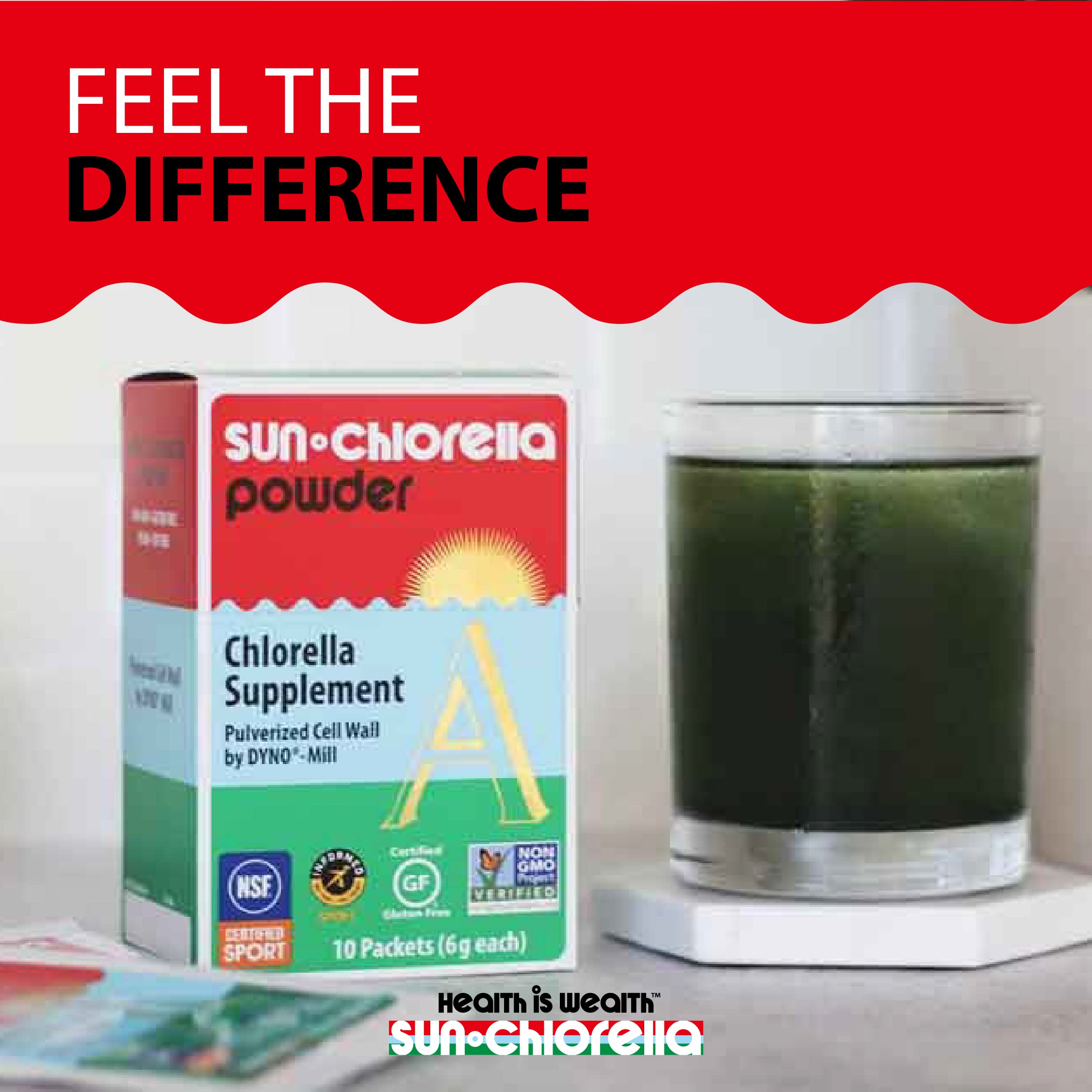 Sun Chlorella Powder dissolving in water