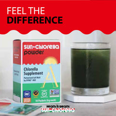 Sun Chlorella Powder dissolving in water