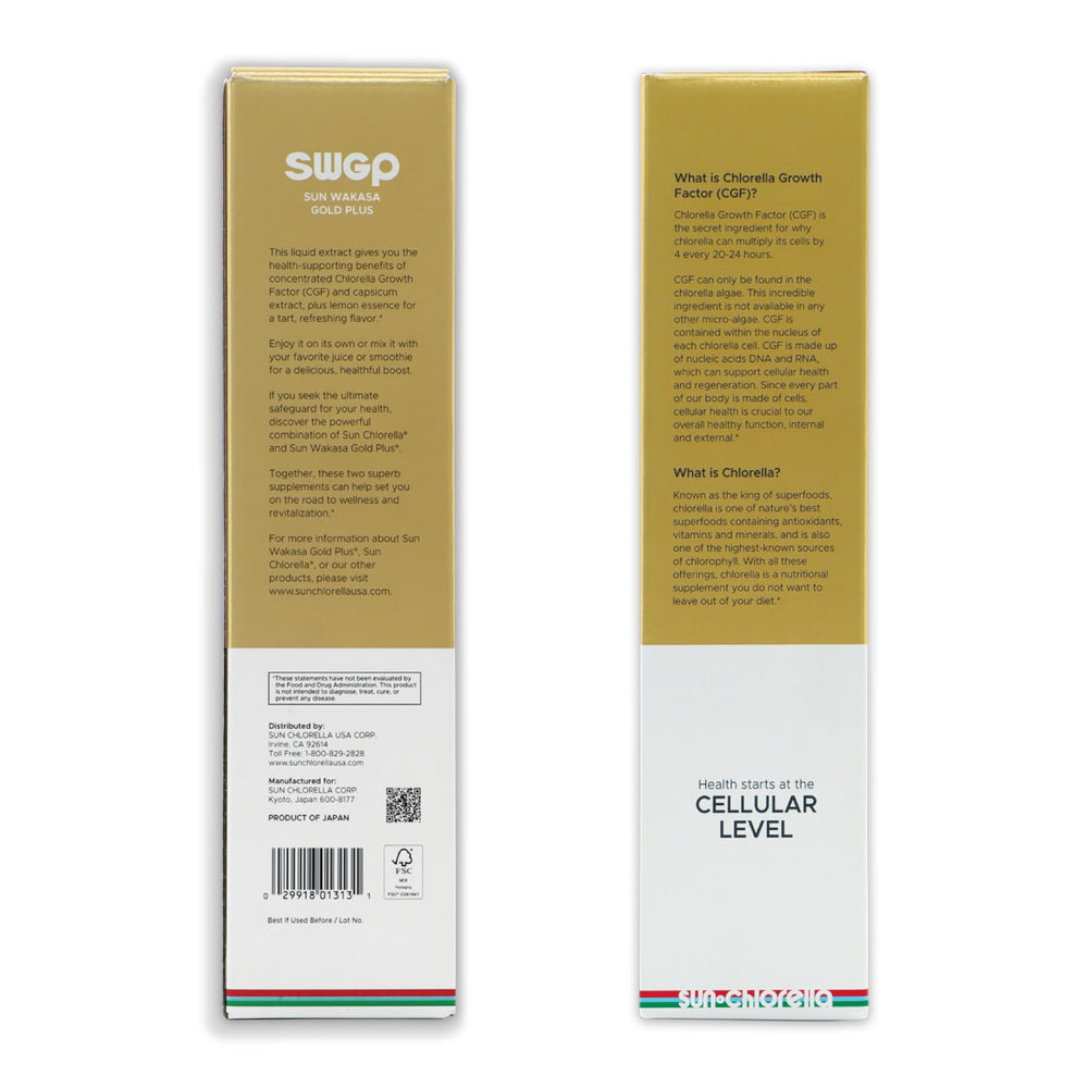 Close-up of Sun Wakasa Gold Plus label highlighting gluten-free and vegan