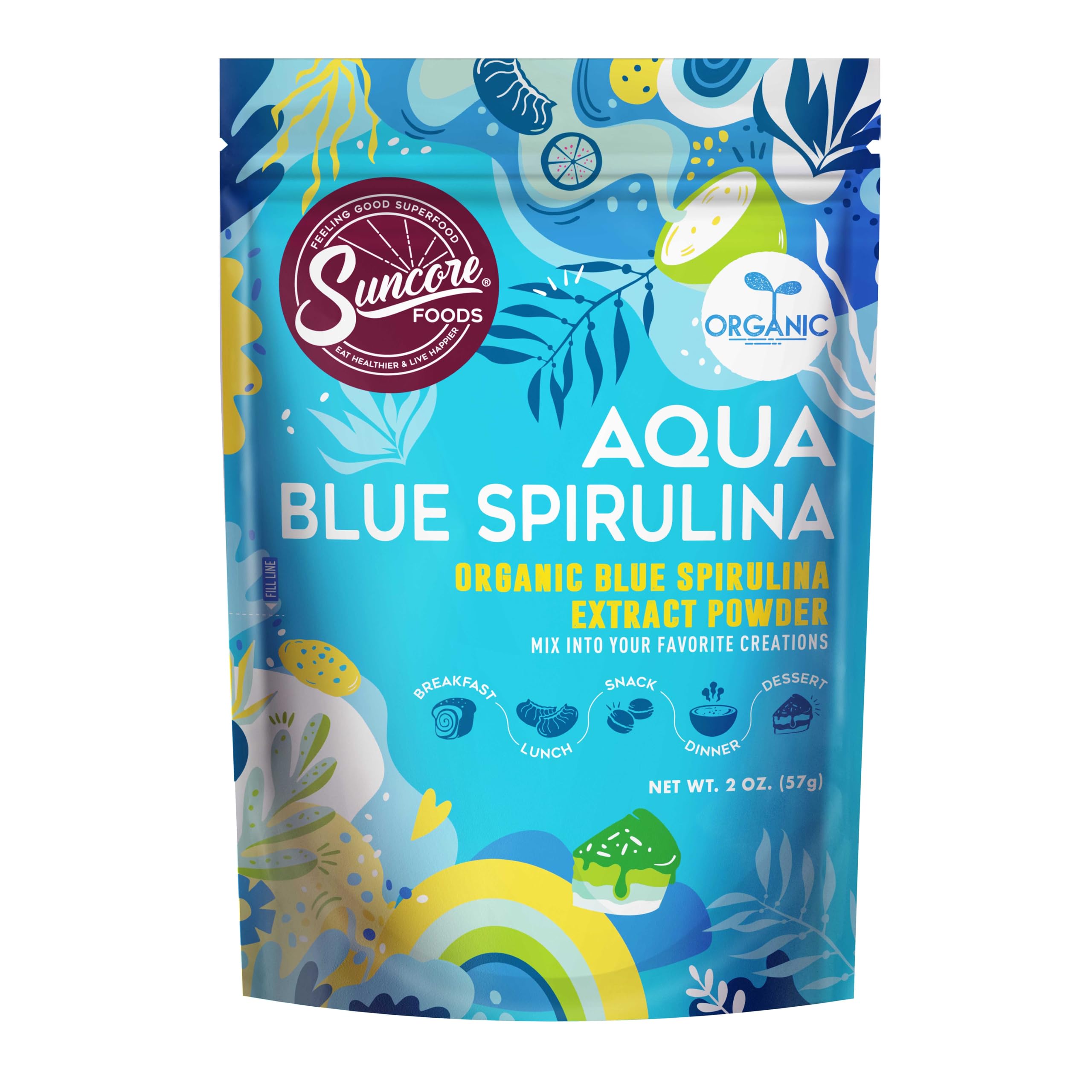 Suncore Foods Organic Aqua Blue Spirulina Powder 2 oz bag