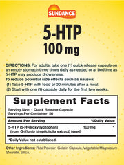 Close-up of Sundance 5-HTP 100mg capsules
