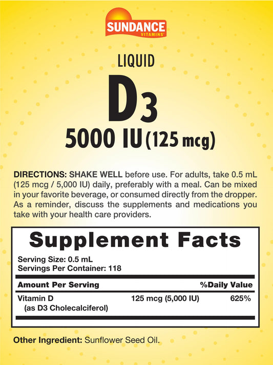 Close-up on label showing 5000 IU per serving
