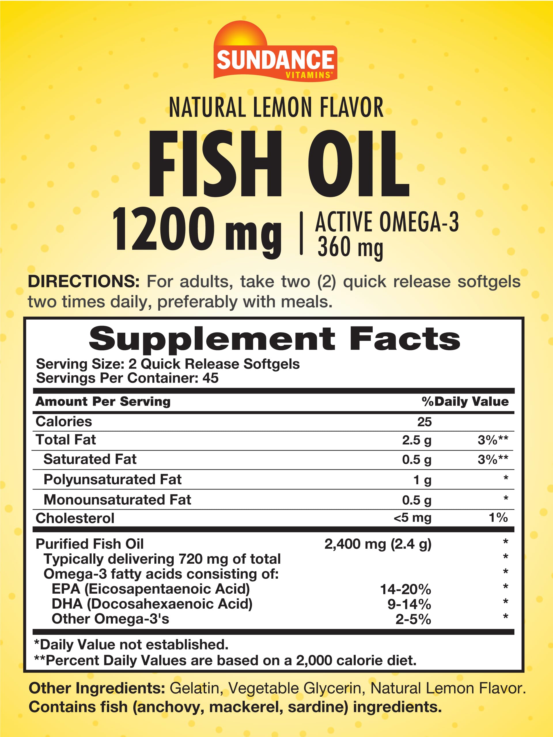 Close-up of lemon-flavored fish oil softgels