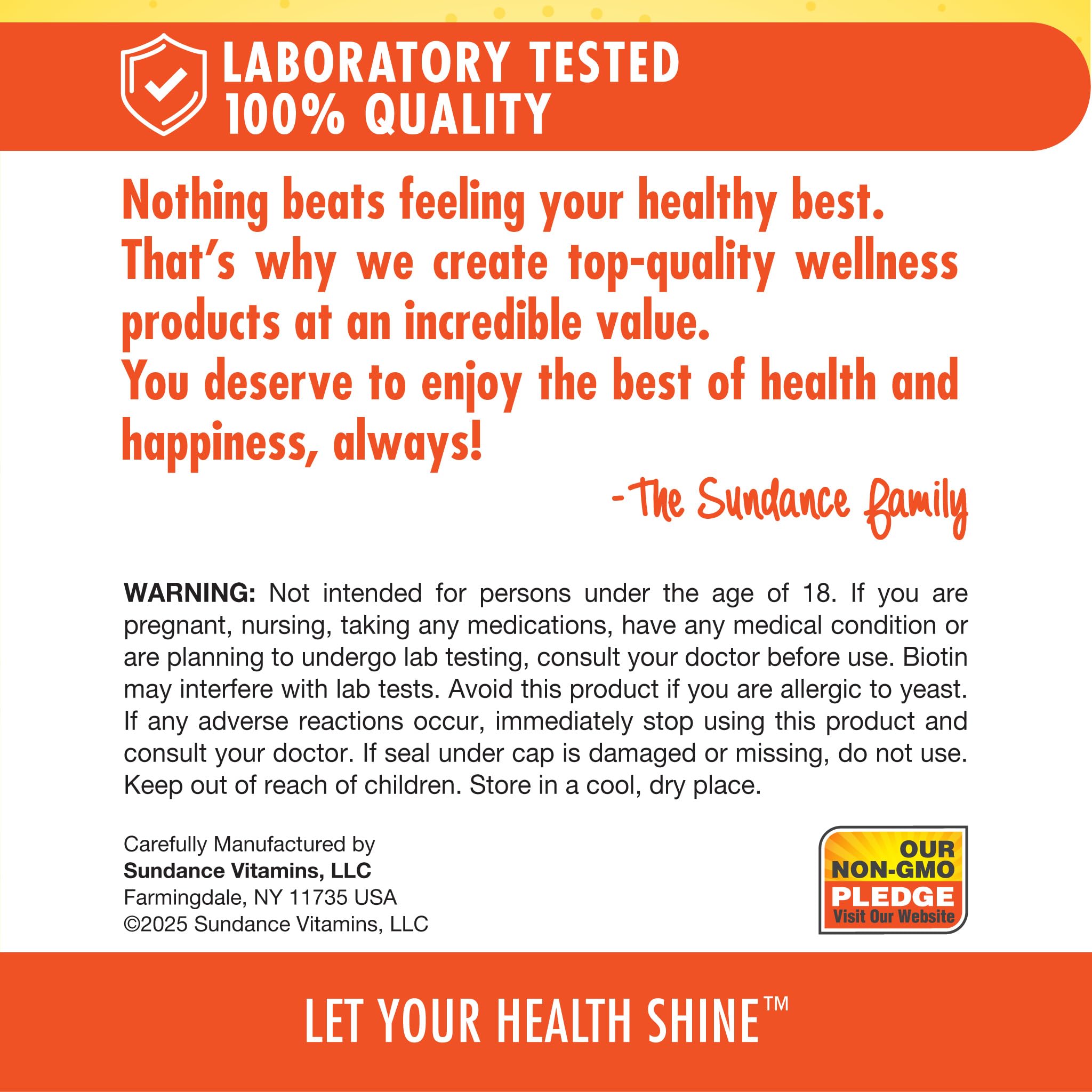 Quality testing seal and ingredients for Sundance supplement