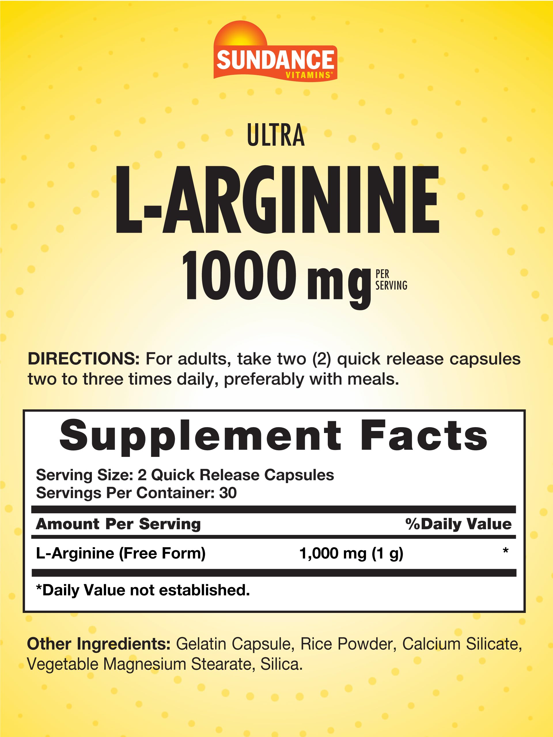 60 count bottle packaging of Sundance L-Arginine 1000mg