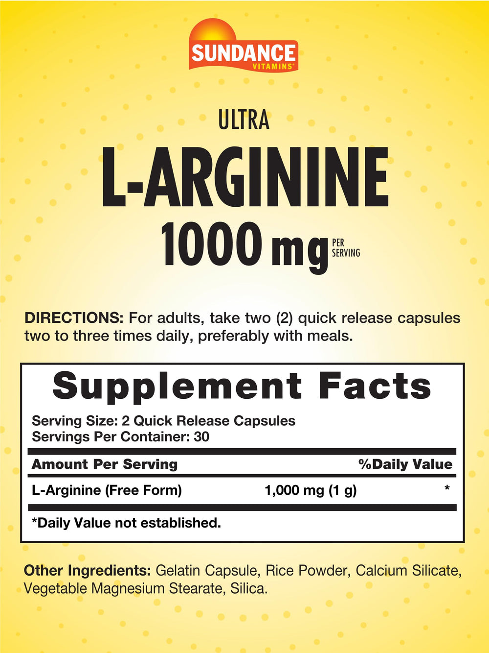 60 count bottle packaging of Sundance L-Arginine 1000mg