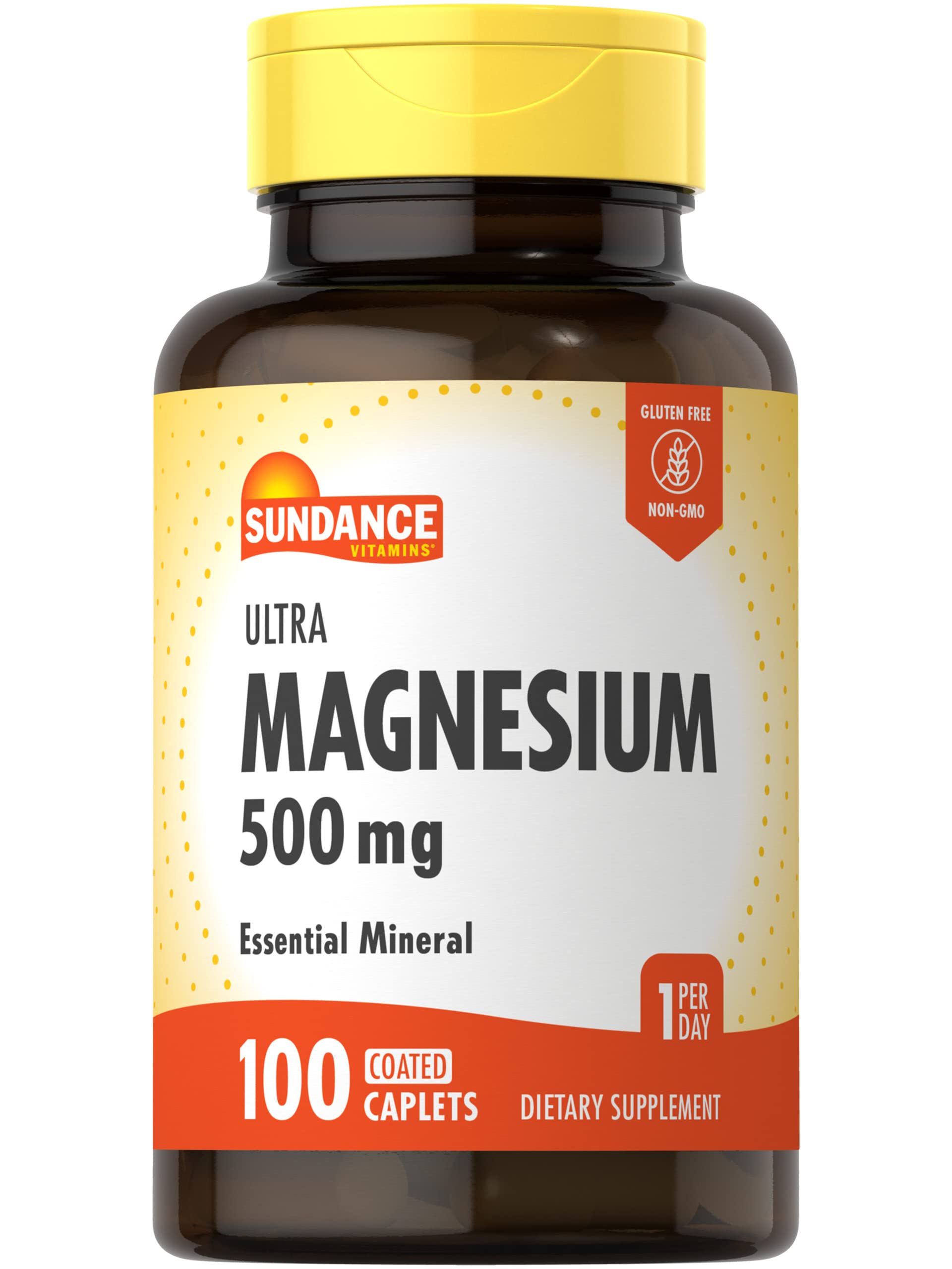 Bottle of Sundance Magnesium Supplement 500mg Oxide – 100 coated caplets