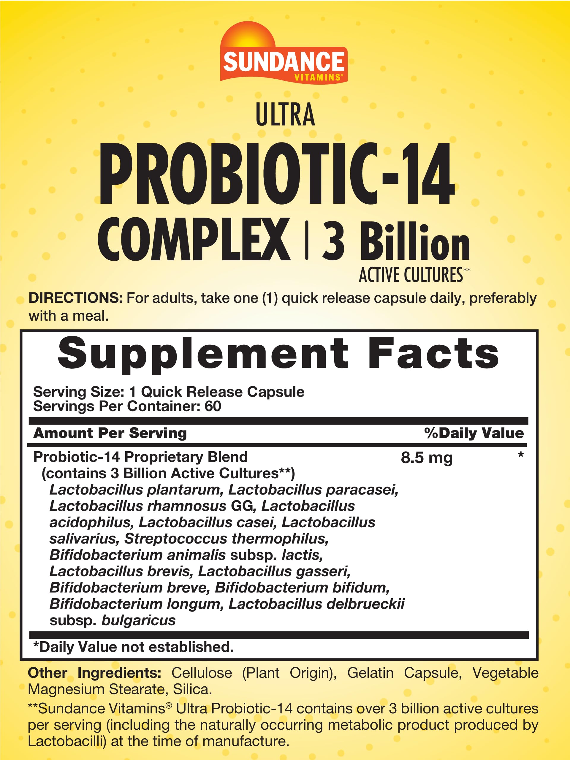 Close-up of Sundance Probiotic-14 Complex capsules