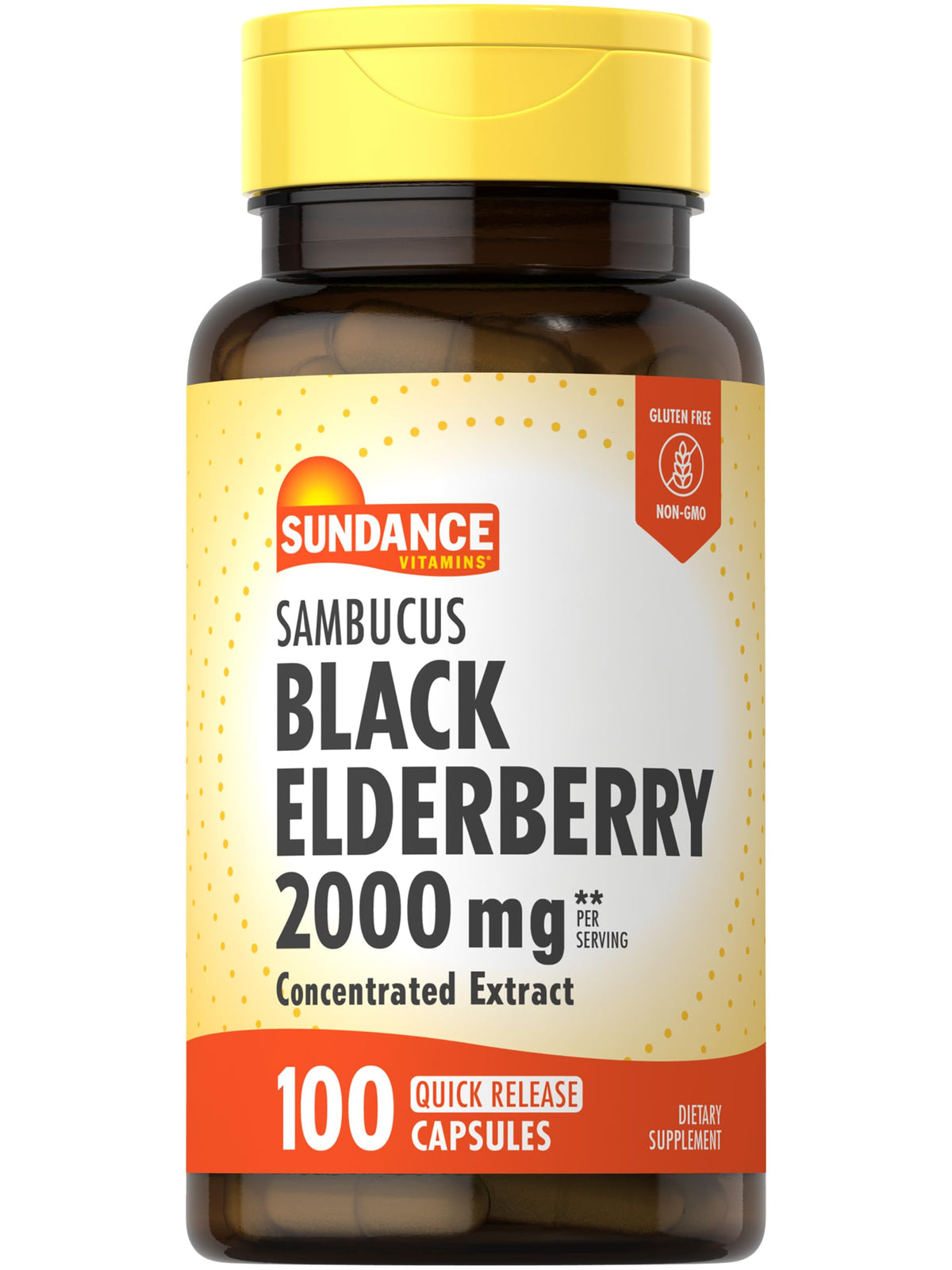Sundance Sambucus Black Elderberry Capsules bottle and label