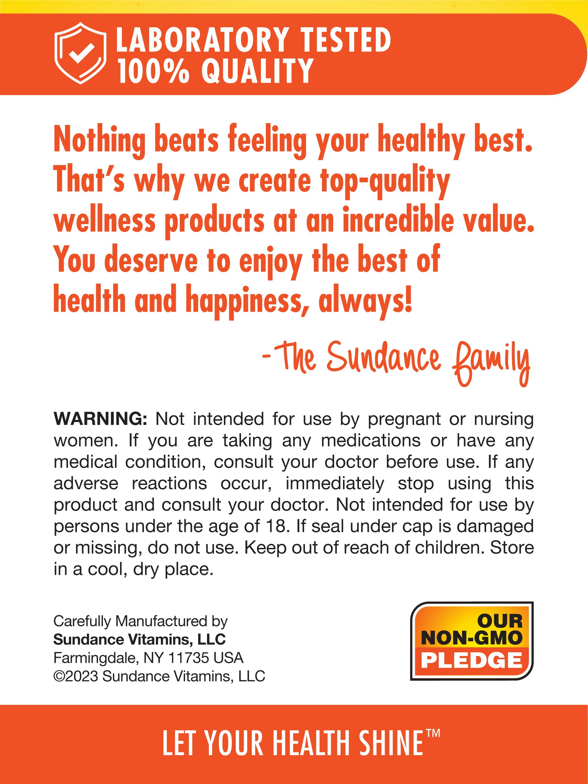 Non-GMO and gluten-free supplement information label