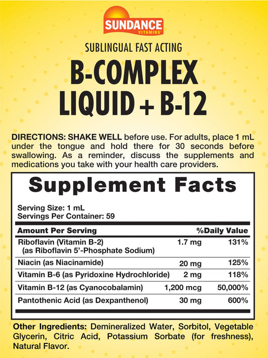 Packaging for Sundance Sublingual Vitamin B Complex Berry flavor 2 oz