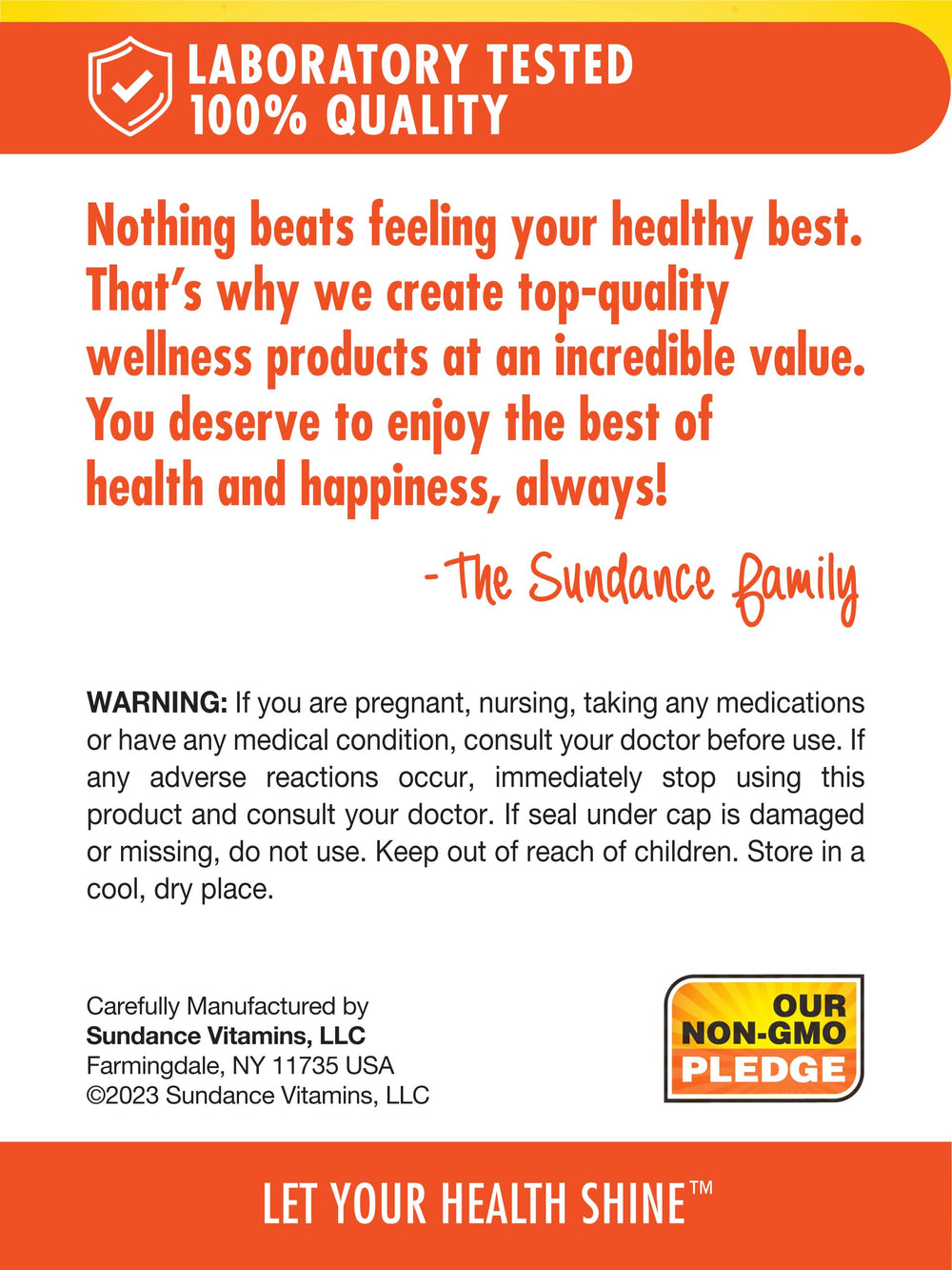 Non-GMO and gluten-free Sundance Vitamin E 180mg packaging