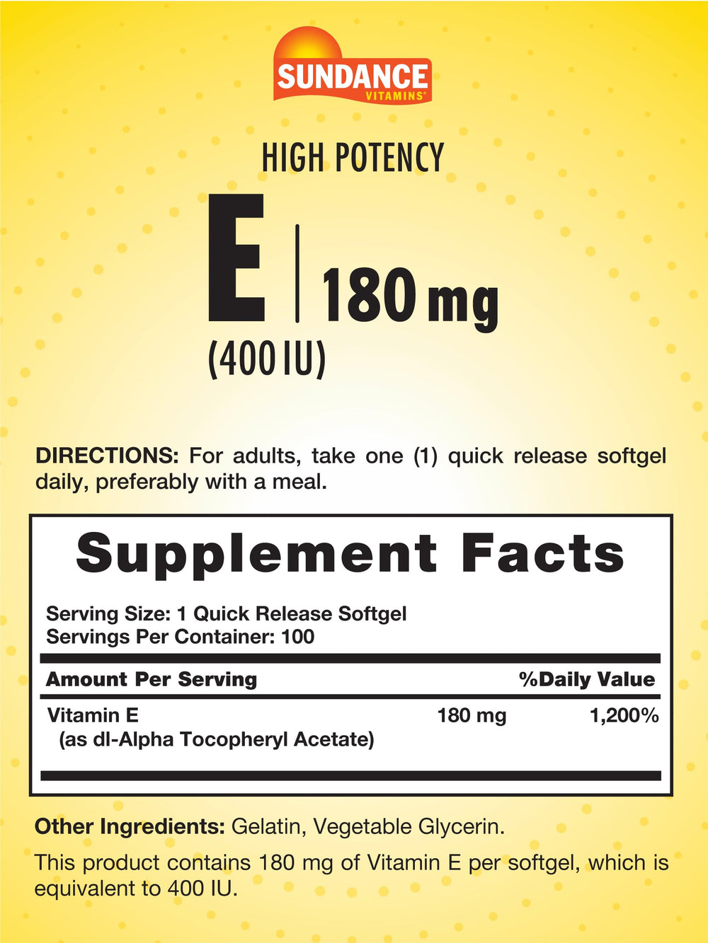 Close-up of Vitamin E 180mg softgel capsules