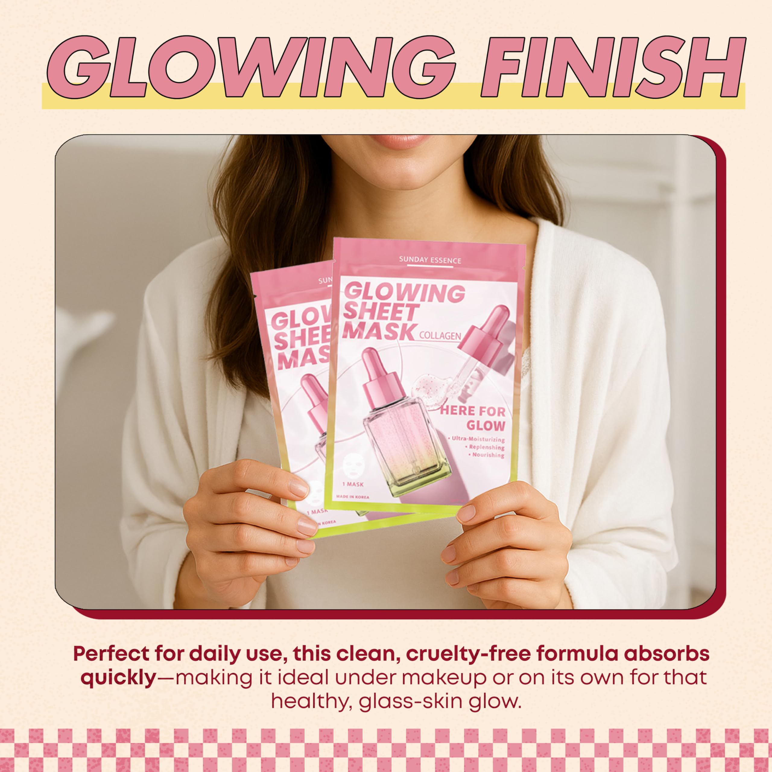 Sunday Essence Collagen Mask close-up hydration reveals supple, refreshed skin.