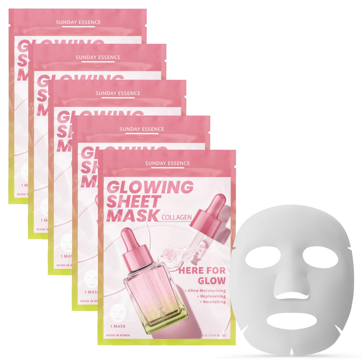Sunday Essence Collagen Mask pack shot highlighting vegan formula for sensitive skin.