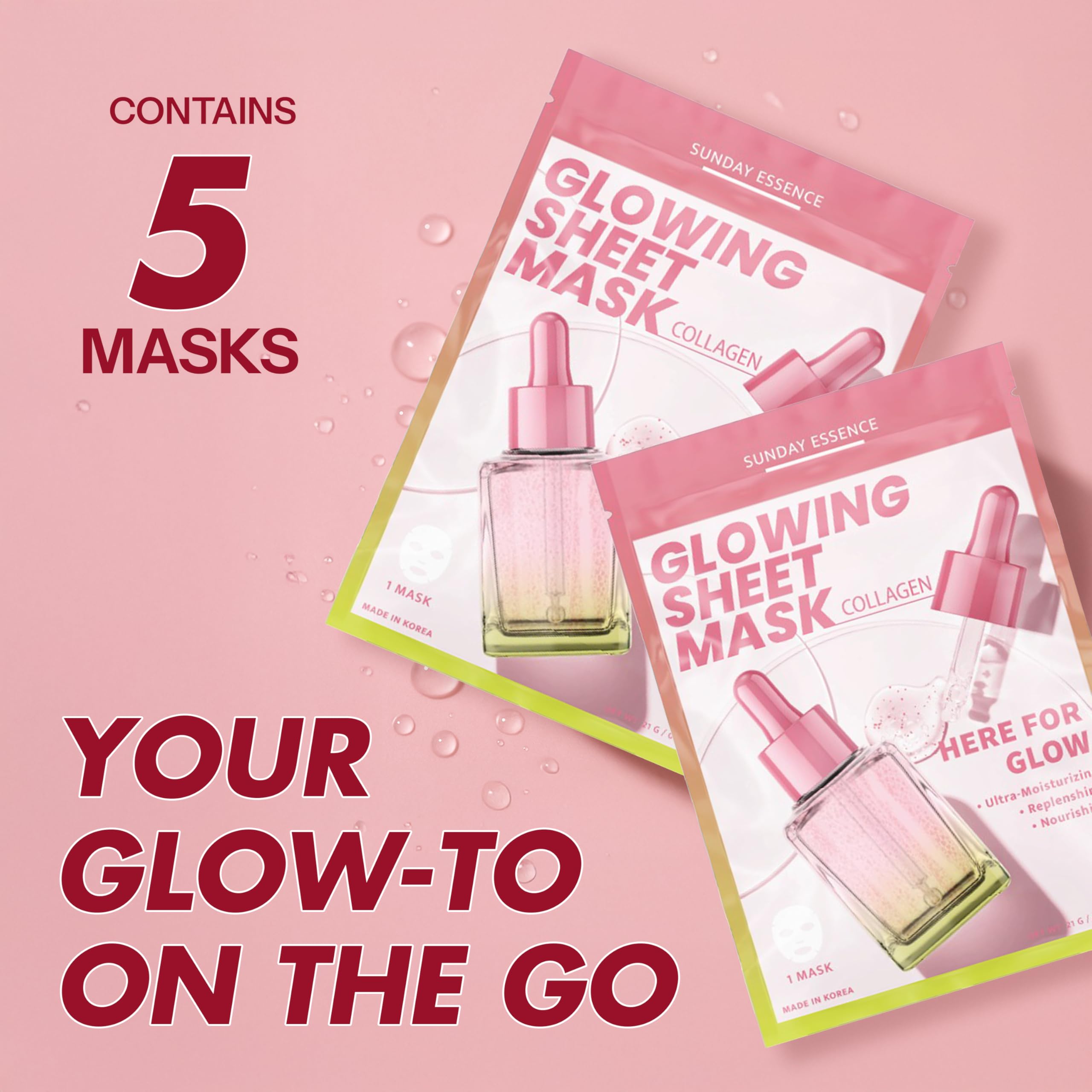 Sunday Essence Collagen Mask serum close-up shows rich, soothing hydration.