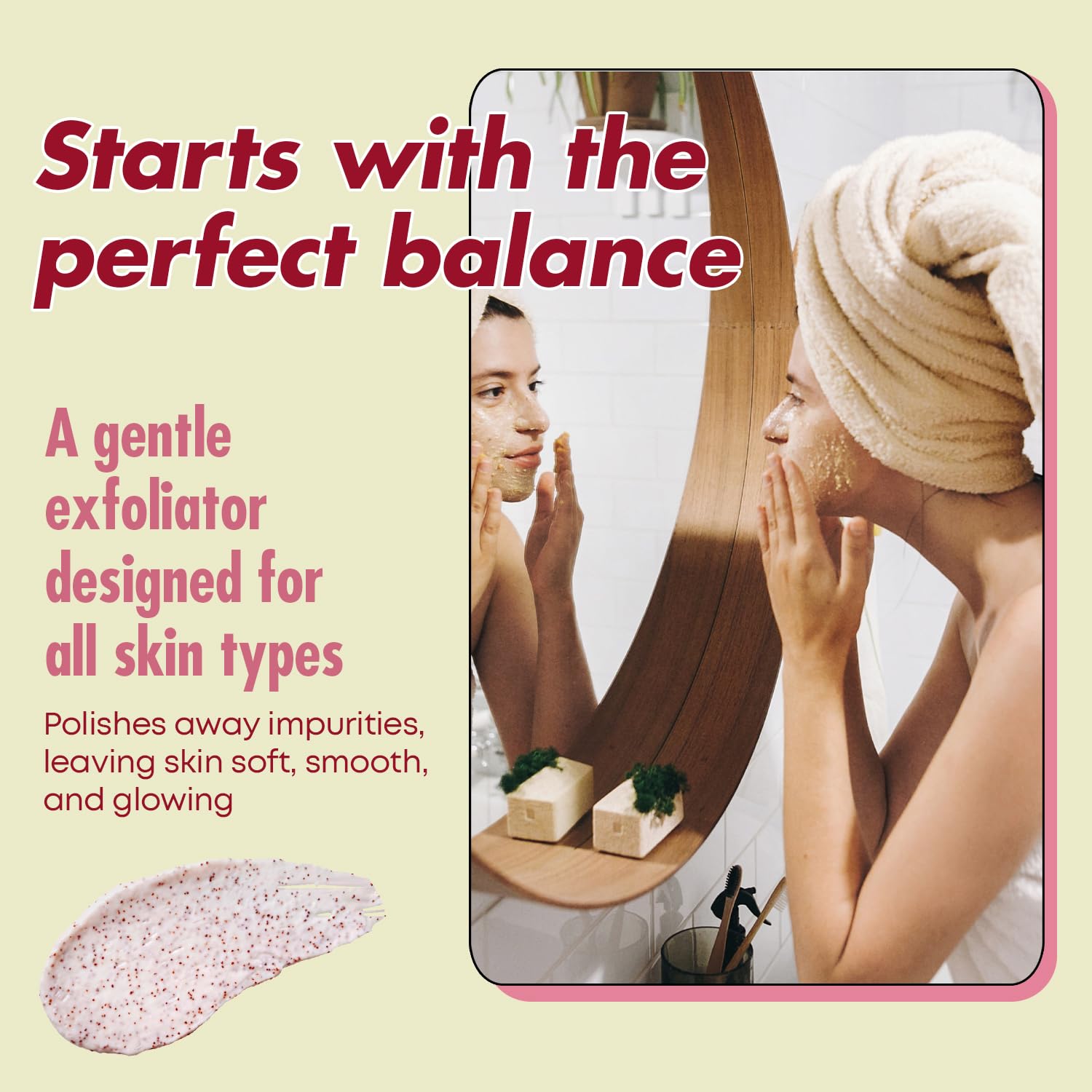 Sunday Essence face scrub Korean skincare-inspired design supports balanced, radiant skin.
