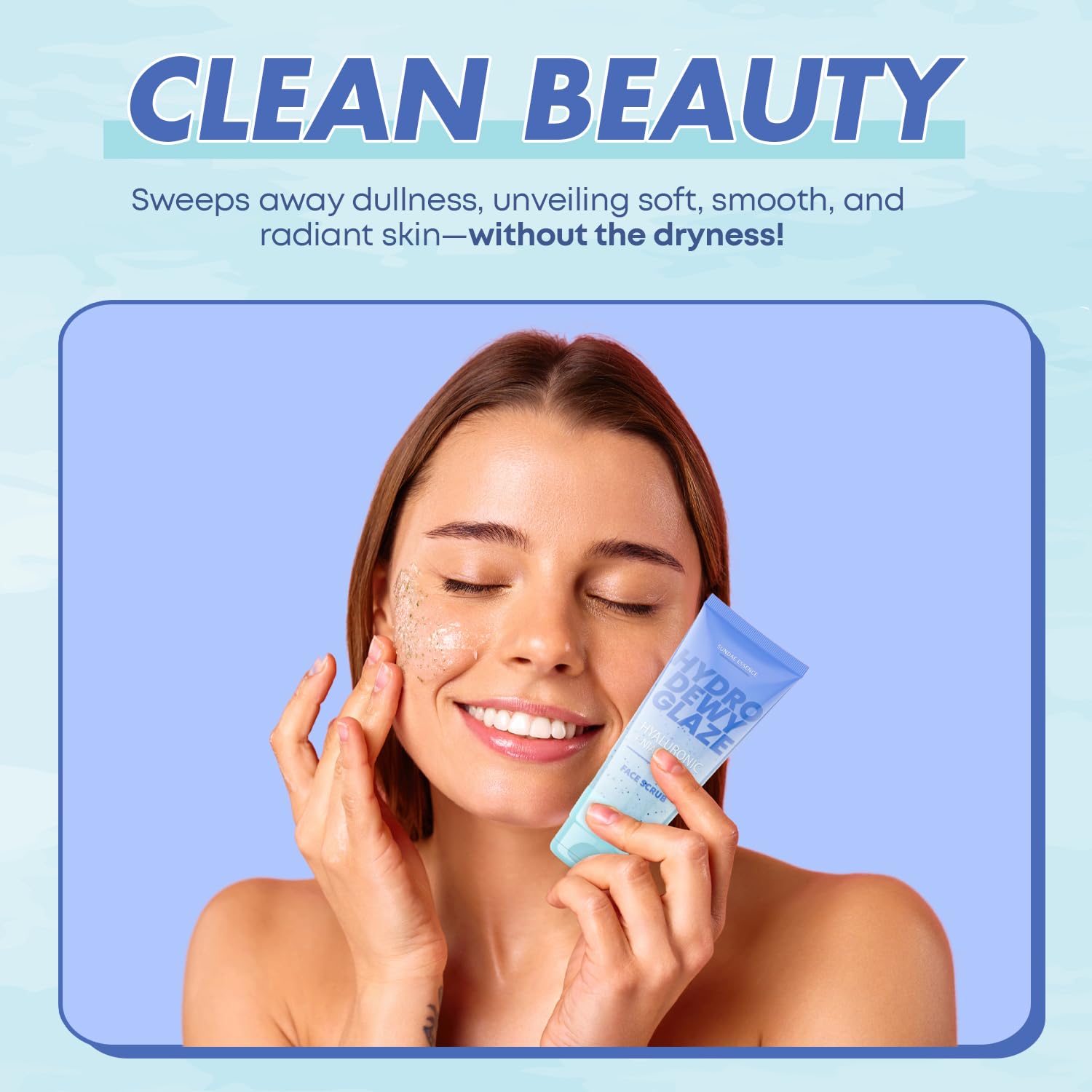 Product label on Sunday Essence Face Scrub shows 95% natural and vegan claims.