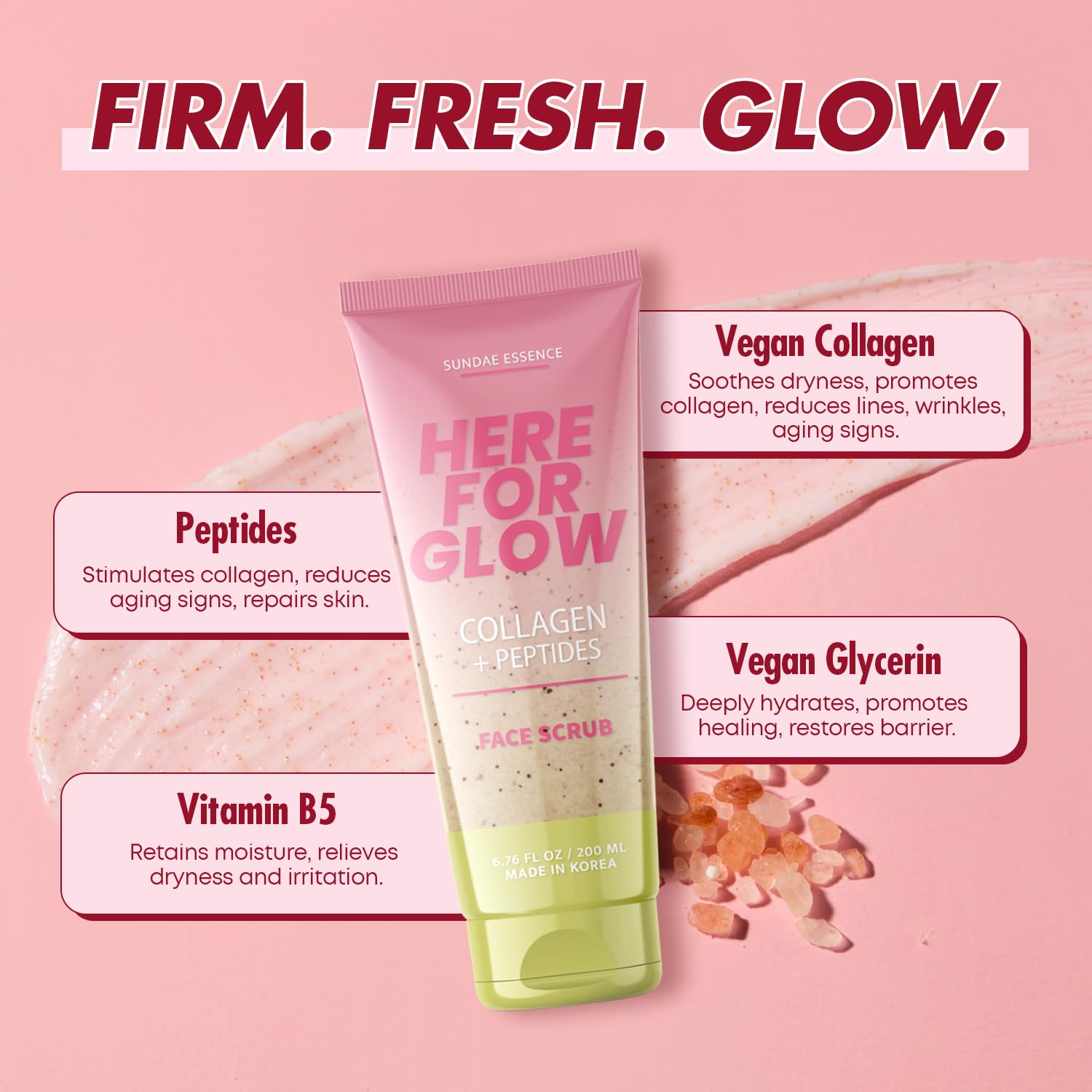 Sunday Essence face scrub vegan collagen ingredients indicate clean skincare.