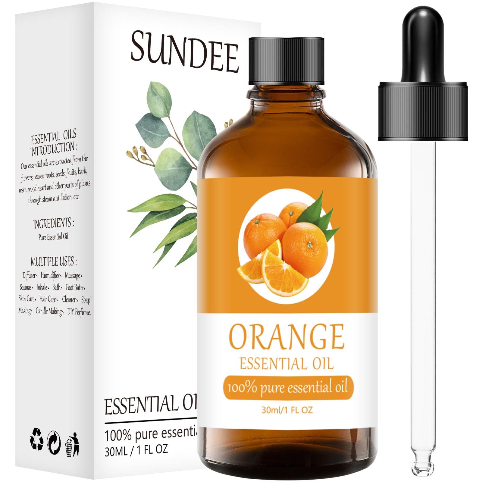 Sundee Organic Orange Essential Oil 1oz bottle ready for diffuser aromatherapy.