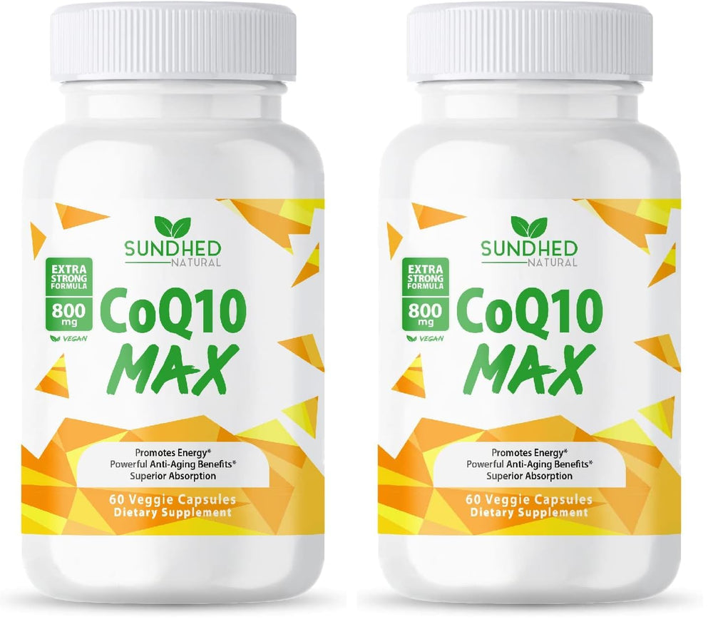 Front label of Sundhed Natural CoQ10 800mg bottle