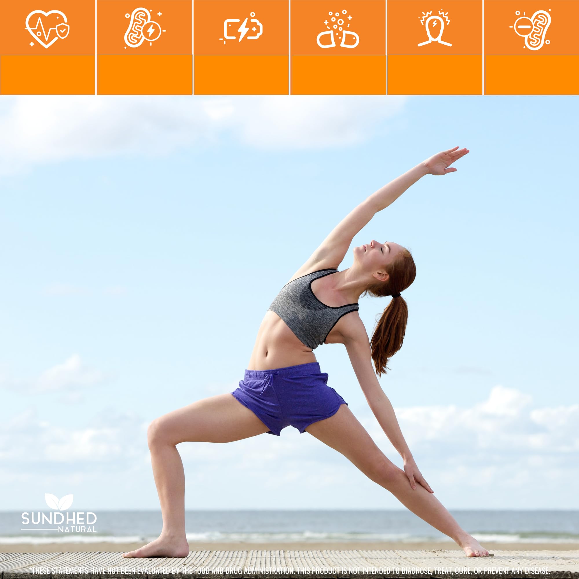 Active lifestyle scene with CoQ10 supplement branding
