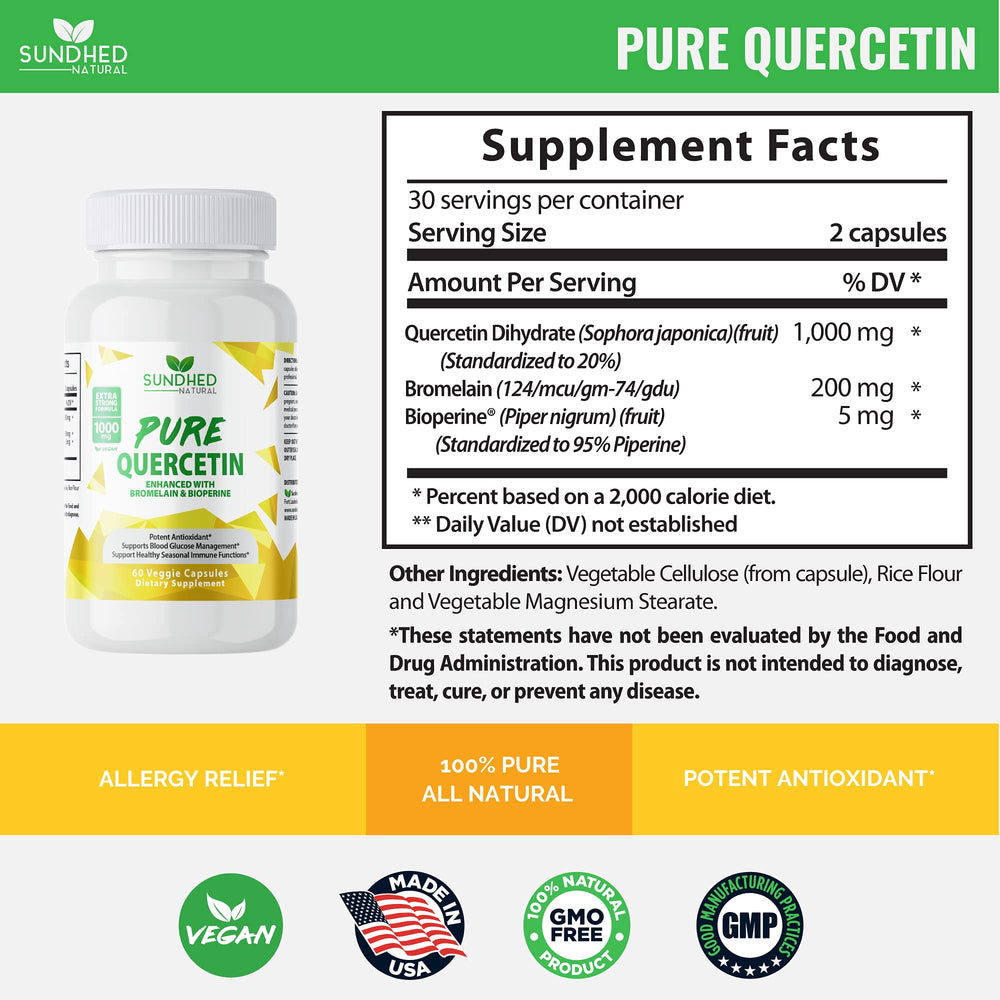 Supplement facts label on Sundhed Quercetin bottle