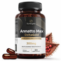 Sunergetic DeltaGold capsules closeup highlights tocotrienol-rich formula