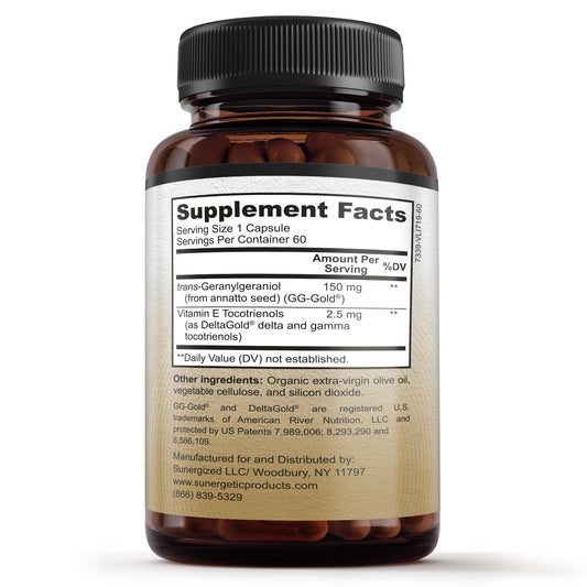 Sunergetic GG-GOLD 150 mg bottle back label with supplement facts