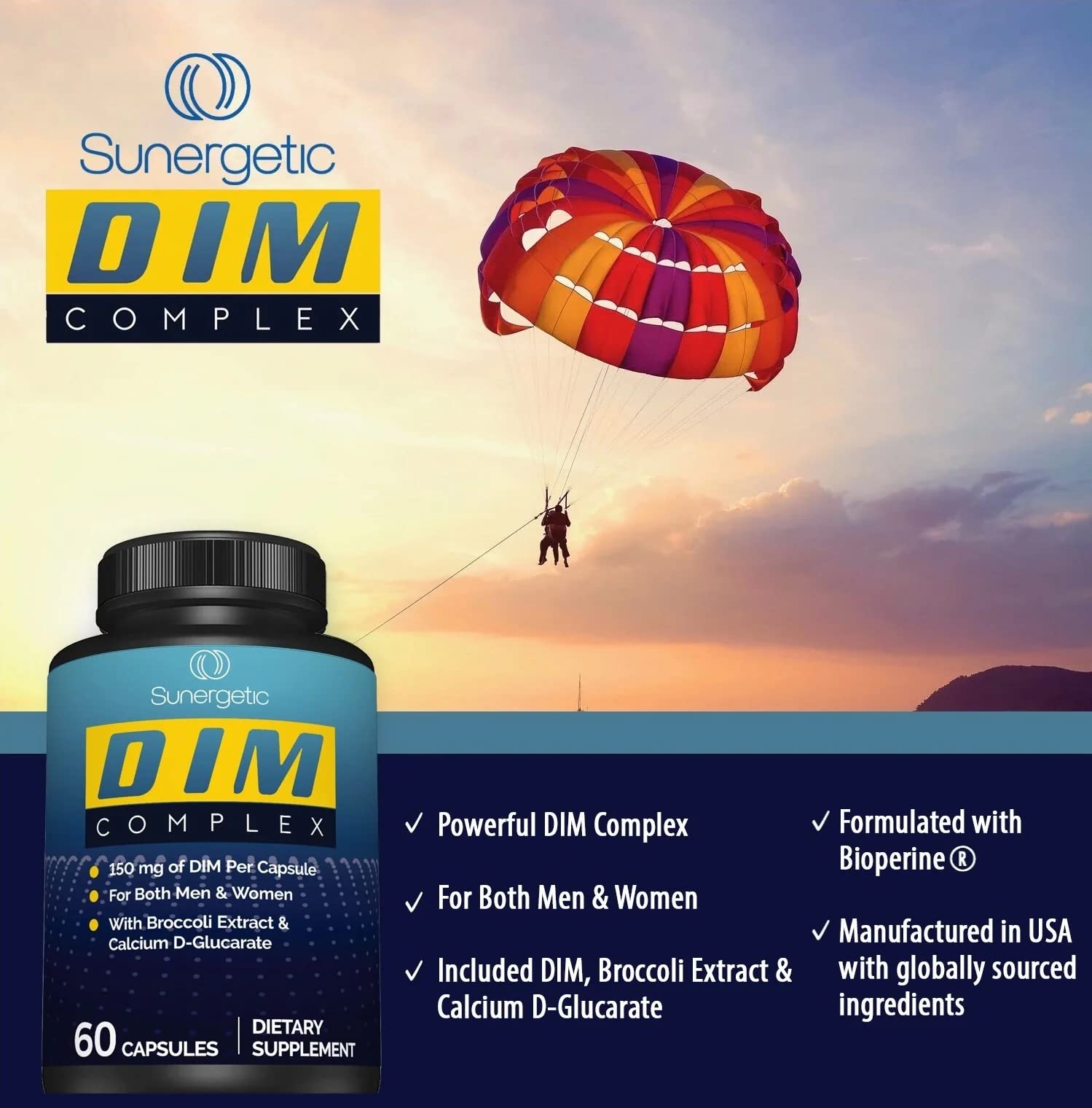 Sunergetic Premium DIM calcium D-glucarate detail showcases added support