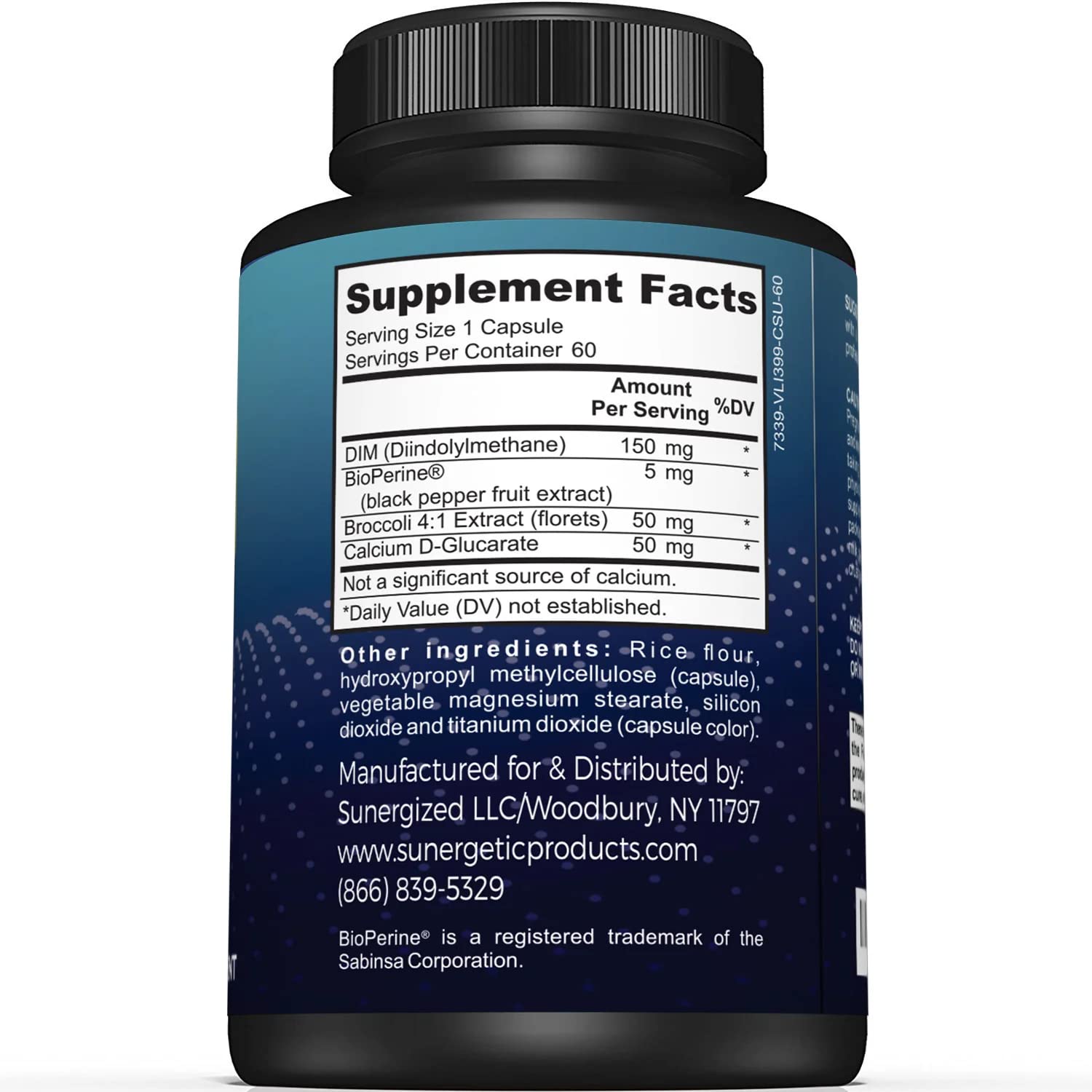Sunergetic Premium DIM capsules close-up highlighting simple daily intake