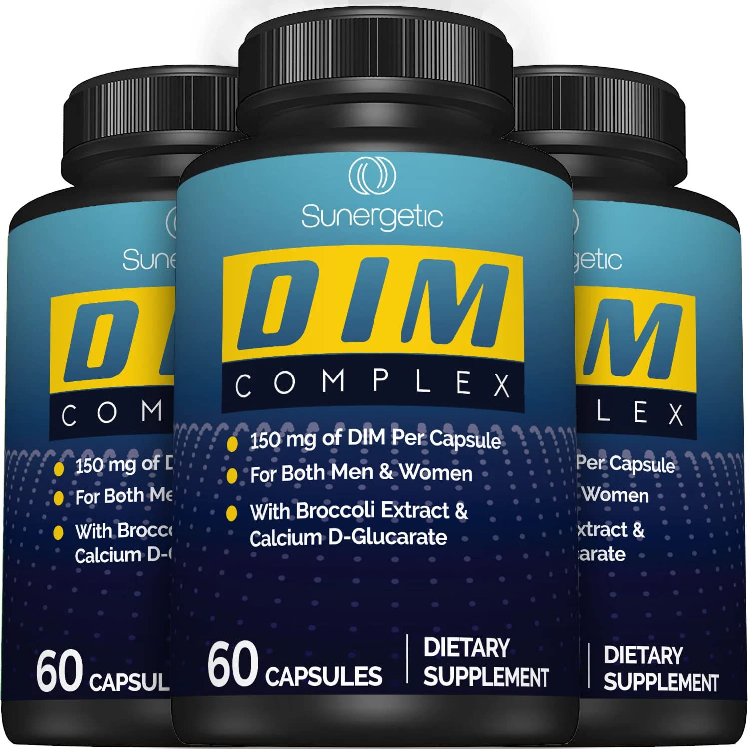 Sunergetic Premium DIM packaging shows 60-capsule bottle