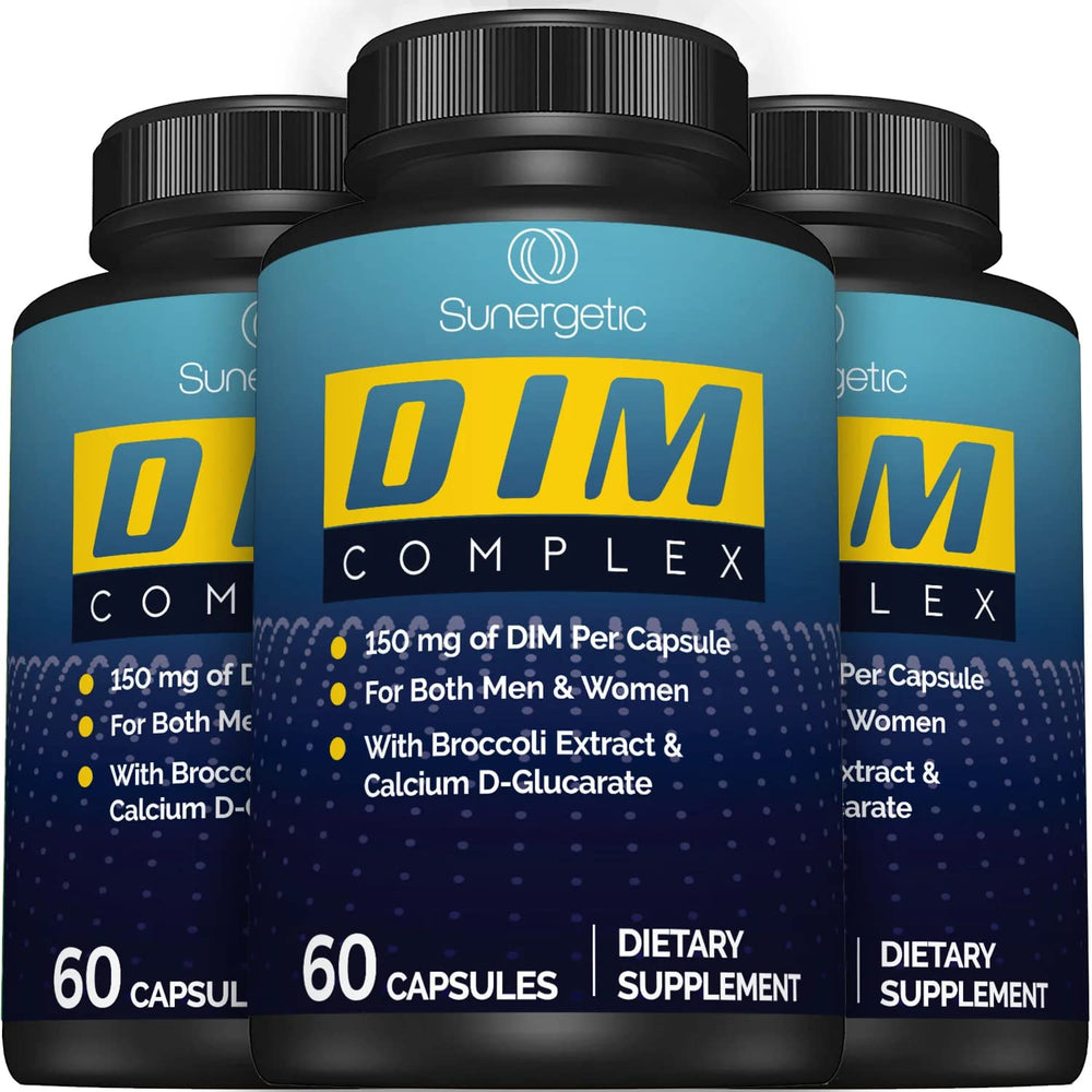 Sunergetic Premium DIM packaging shows 60-capsule bottle